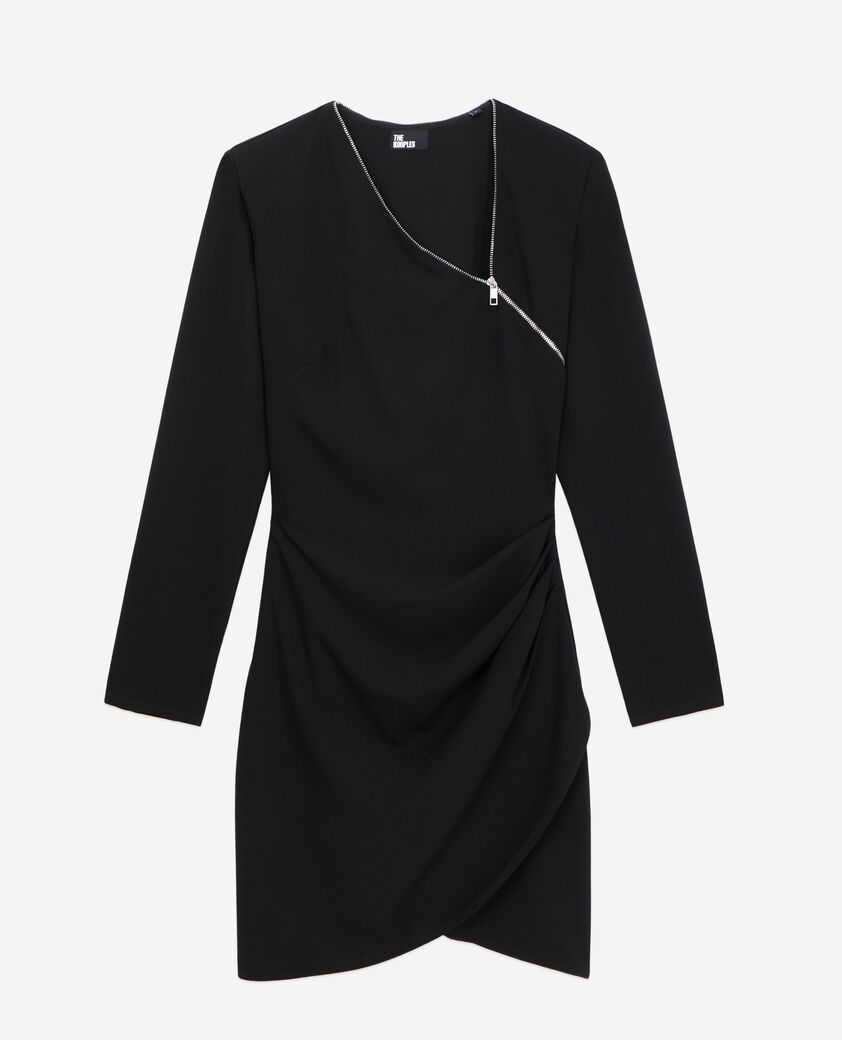 The Kooples FEMME BLACK robe courte en crêpe avec zip noire