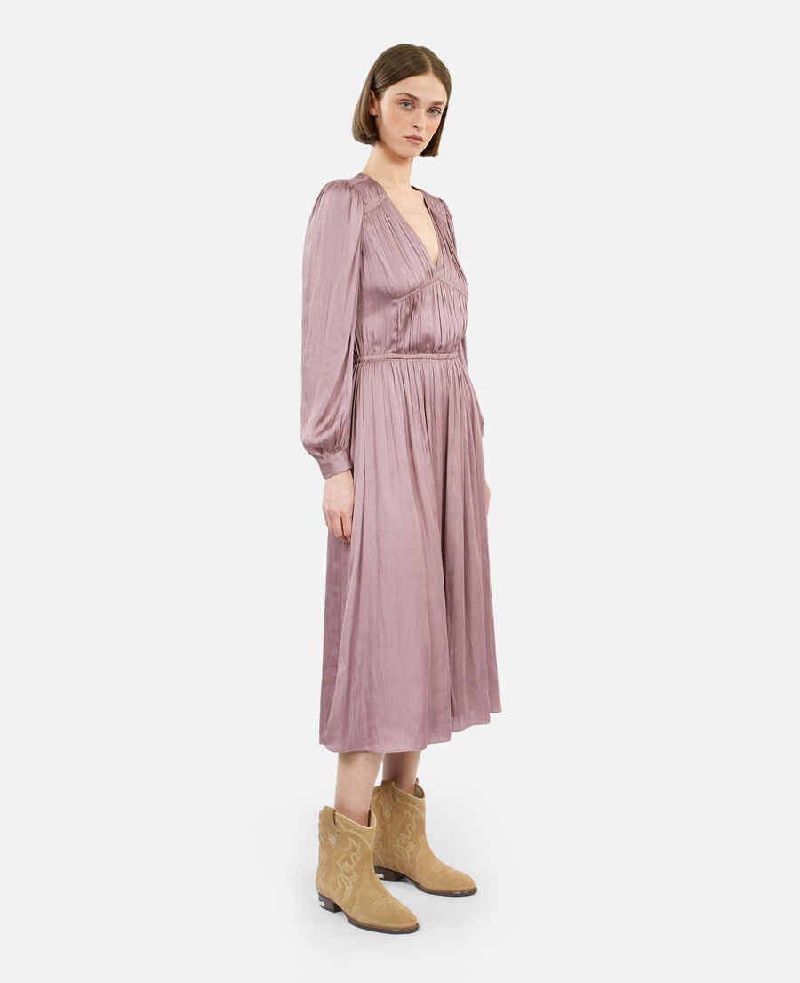 long mauve dress with pleating