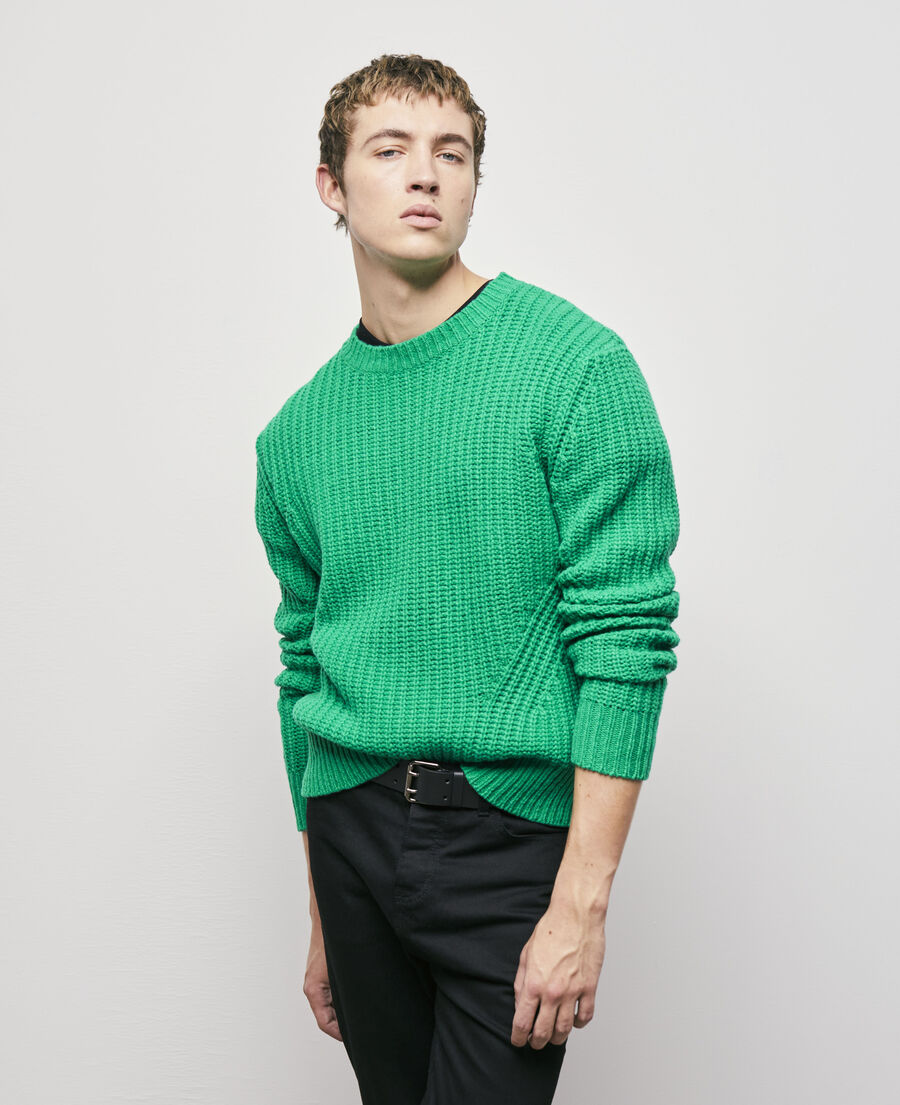 green knit sweater