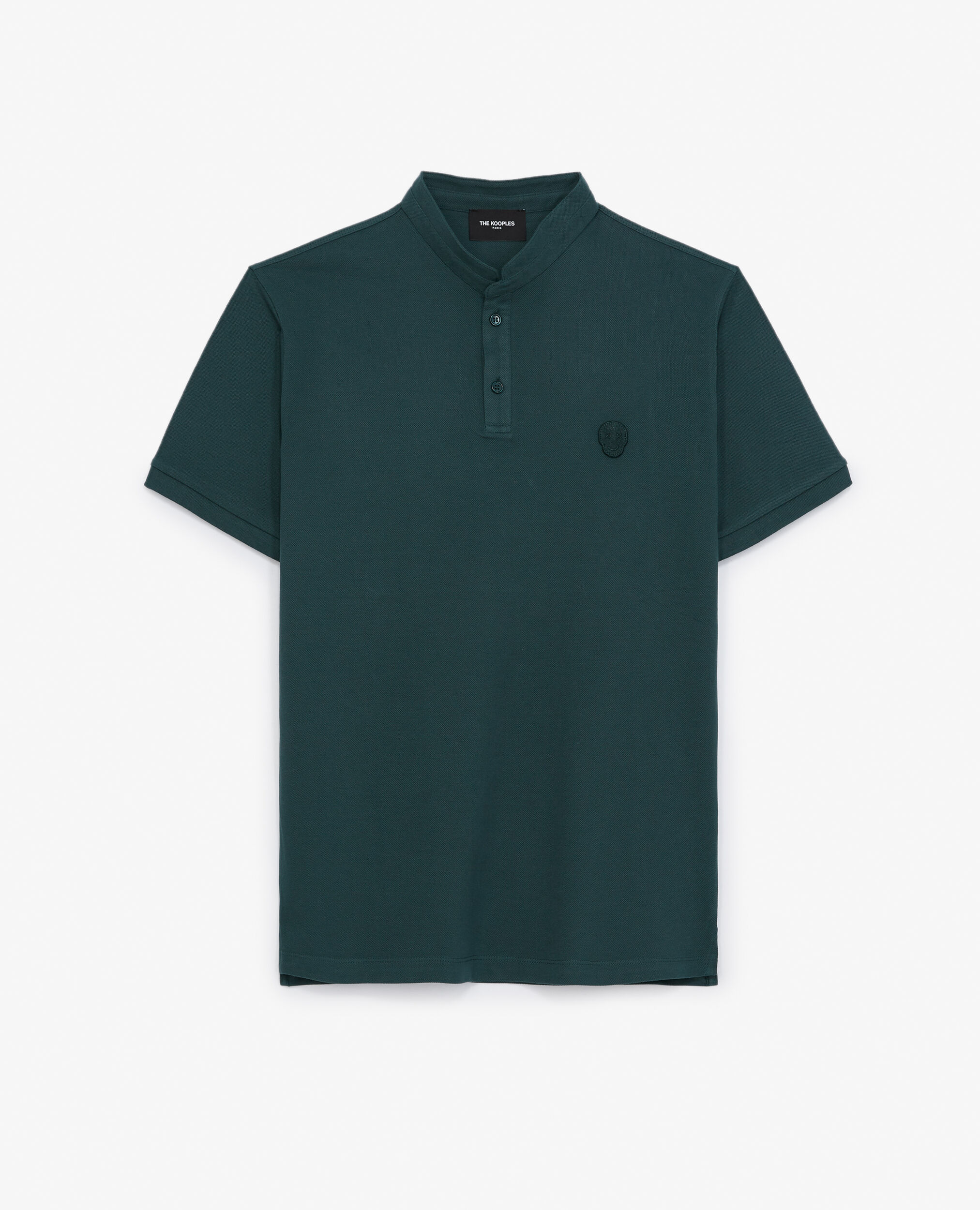 Dark green cotton polo w/officer collar/badge, DARK GREEN, hi-res image number null