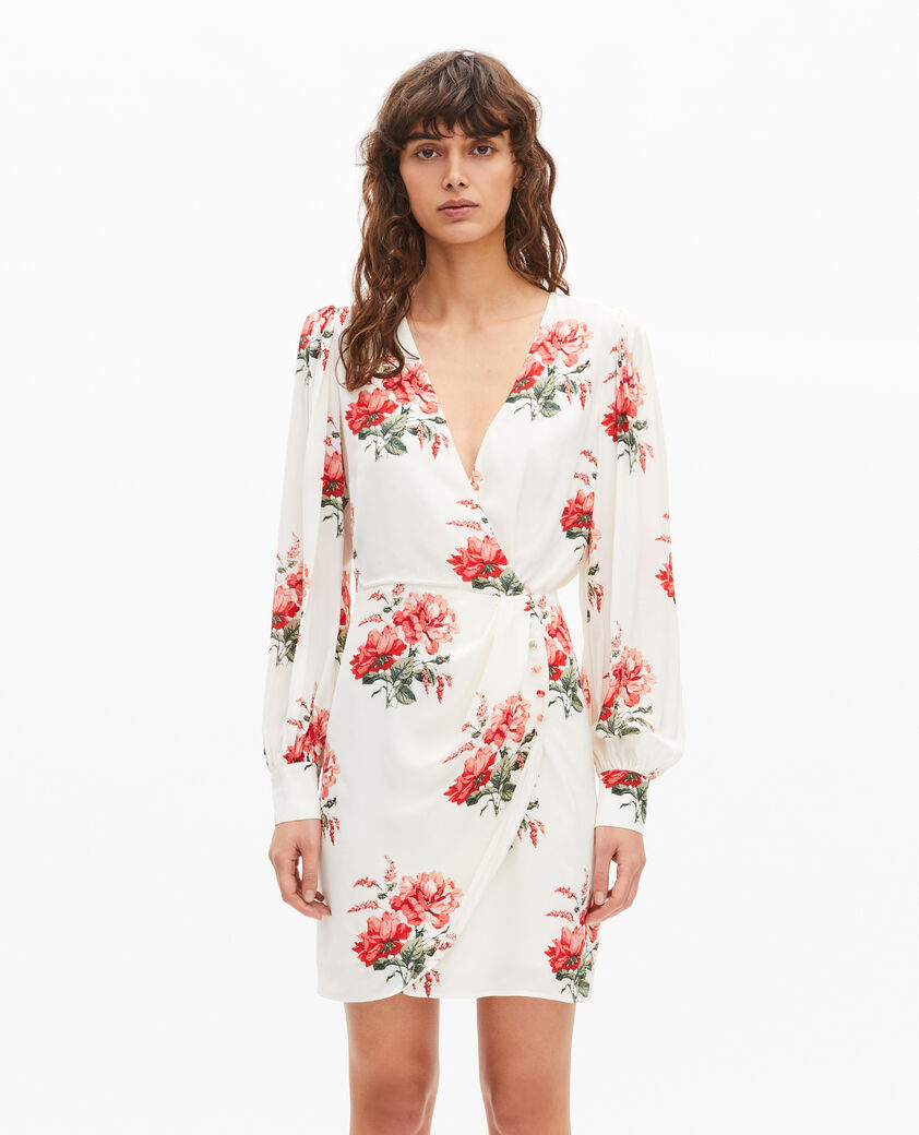 The Kooples WOMEN WHITE - RED white floral print wrap dress