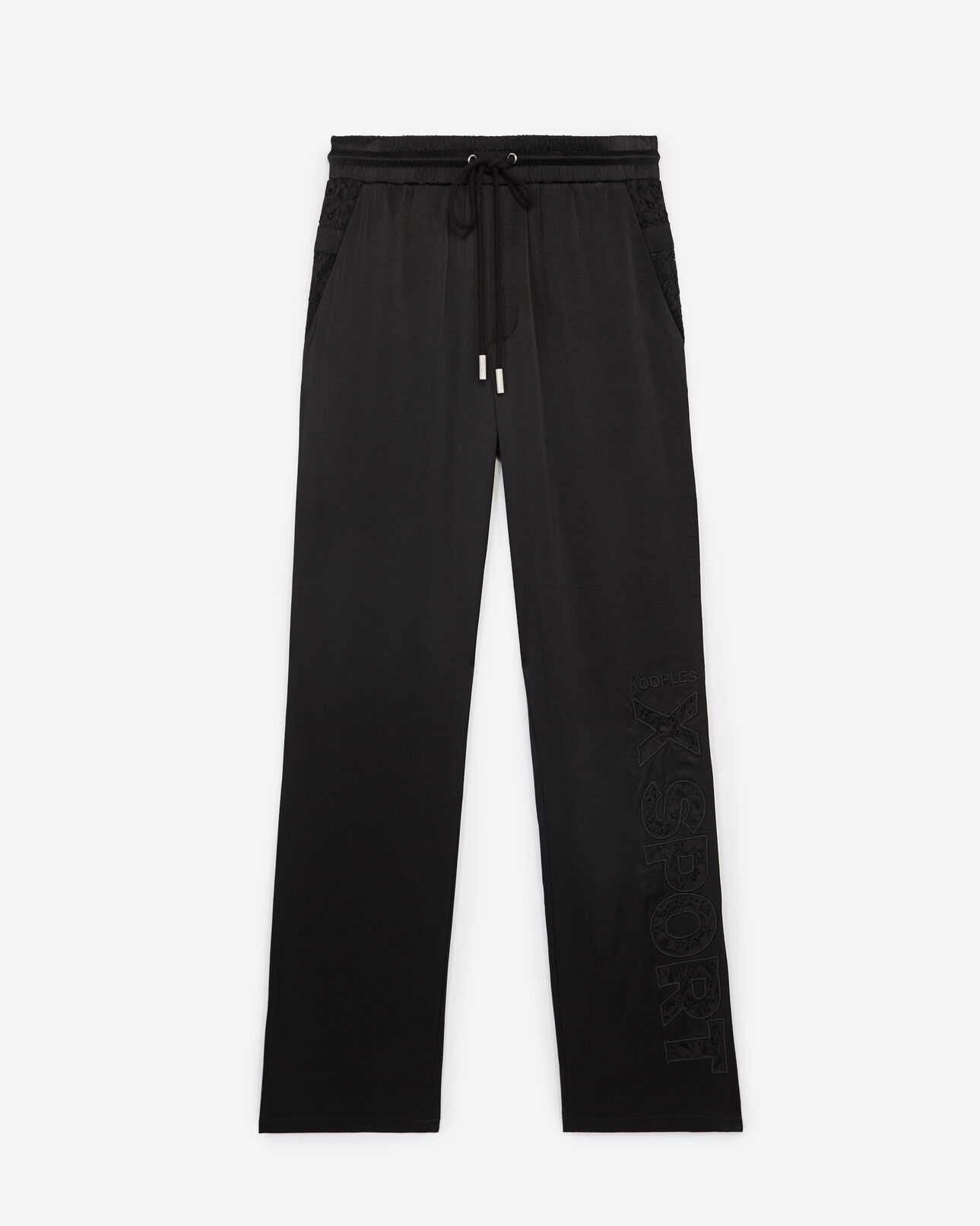The Kooples WOMEN BLACK flowing black trousers with lace detailing