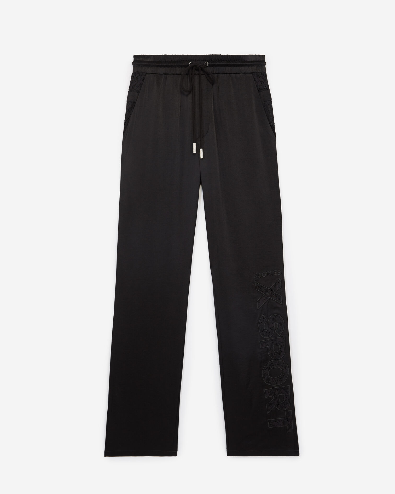 Flowing black trousers with lace detailing, BLACK, hi-res image number null
