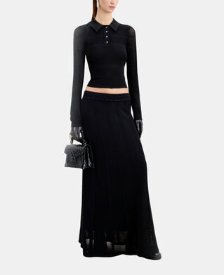 The Kooples WOMEN BLACK black openwork knit polo shirt