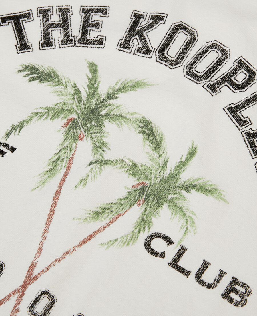 ecrufarbenes t-shirt mit surf-club-siebdruck