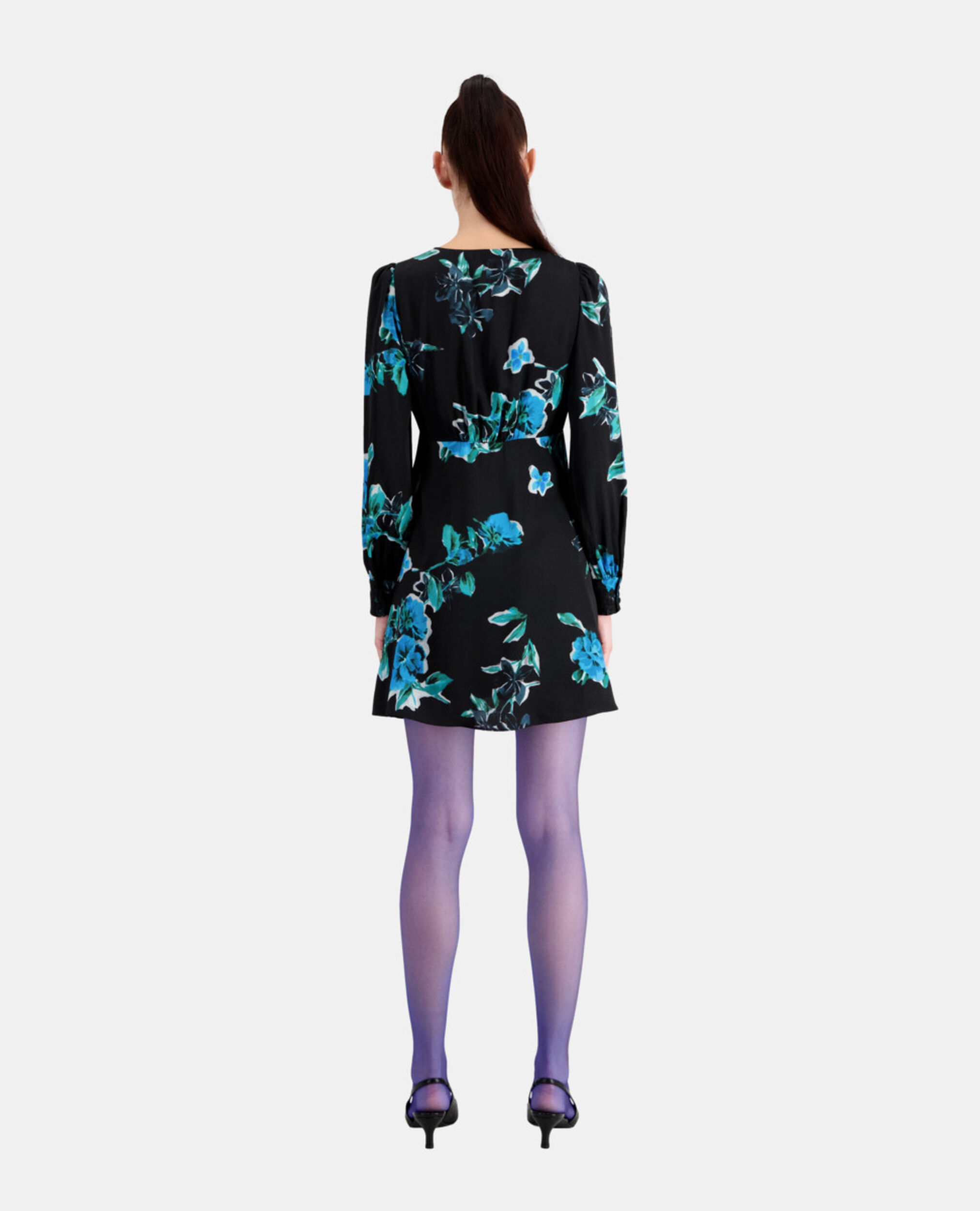 Short printed dress with lace details, BLACK BLUE, hi-res image number null