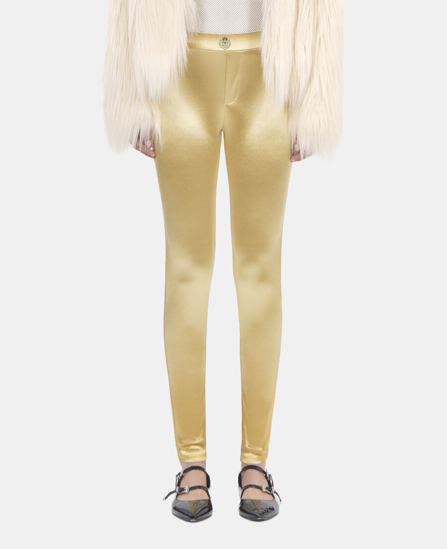 The Kooples DAMEN ANTIC GOLD goldene leggings aus satin