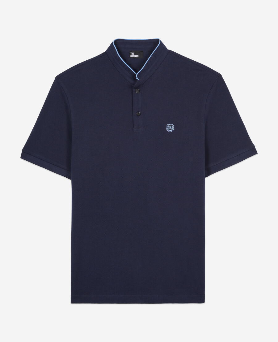 The Kooples MEN NAVY/ PIPING NAVY navy blue pique cotton polo t-shirt