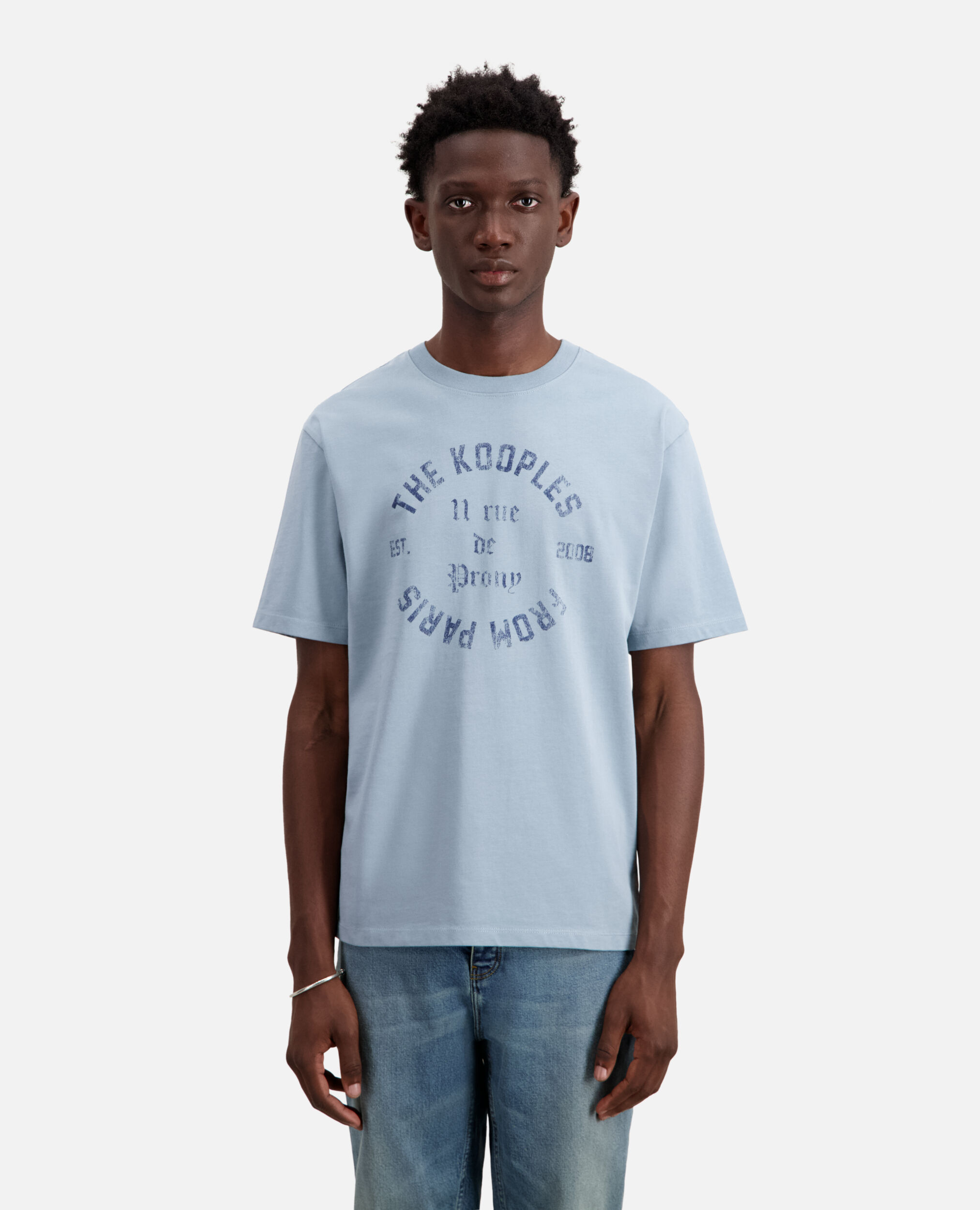 Light blue t-shirt with 11 Rue de Prony serigraphy, BLUE GREY, hi-res image number null