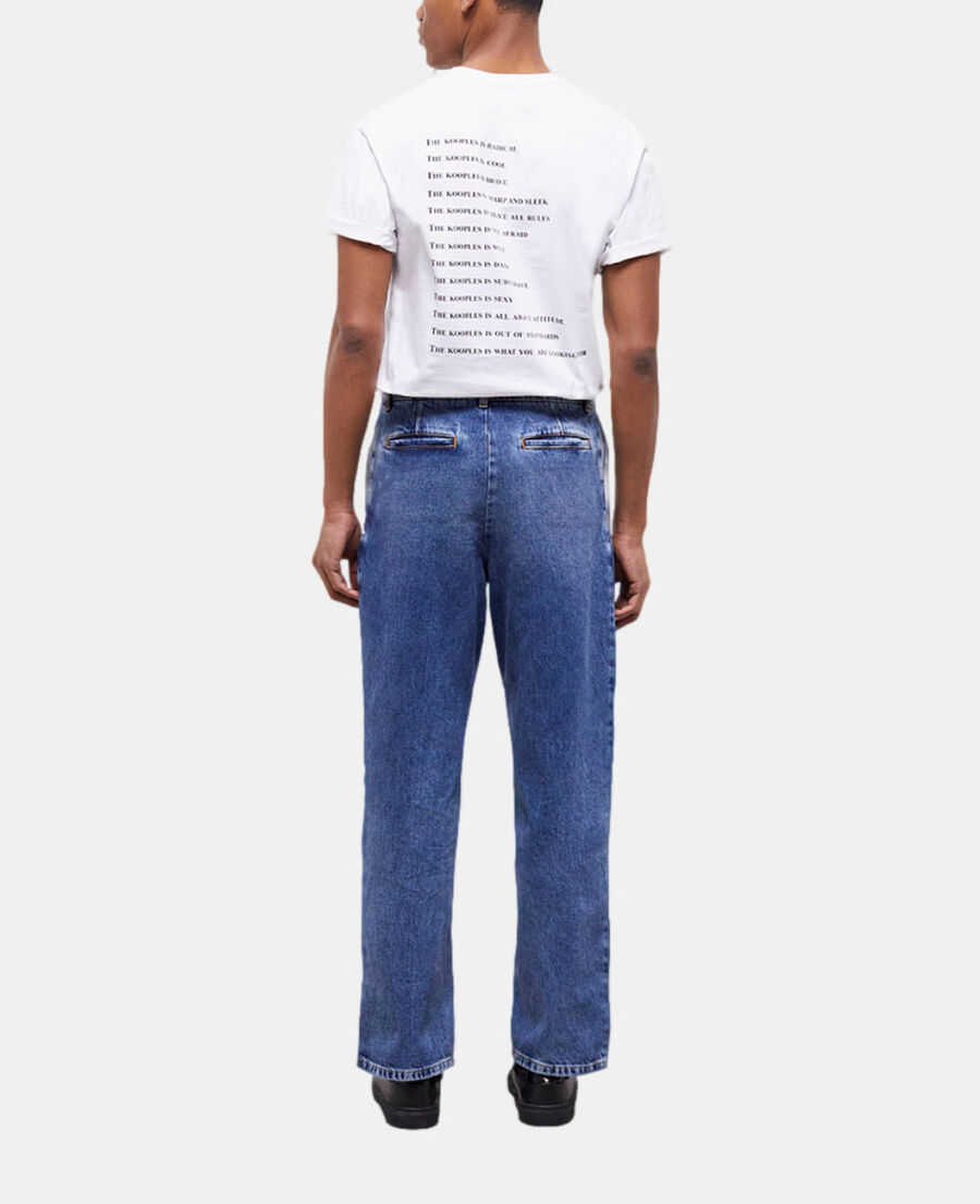 wide-leg blue jeans