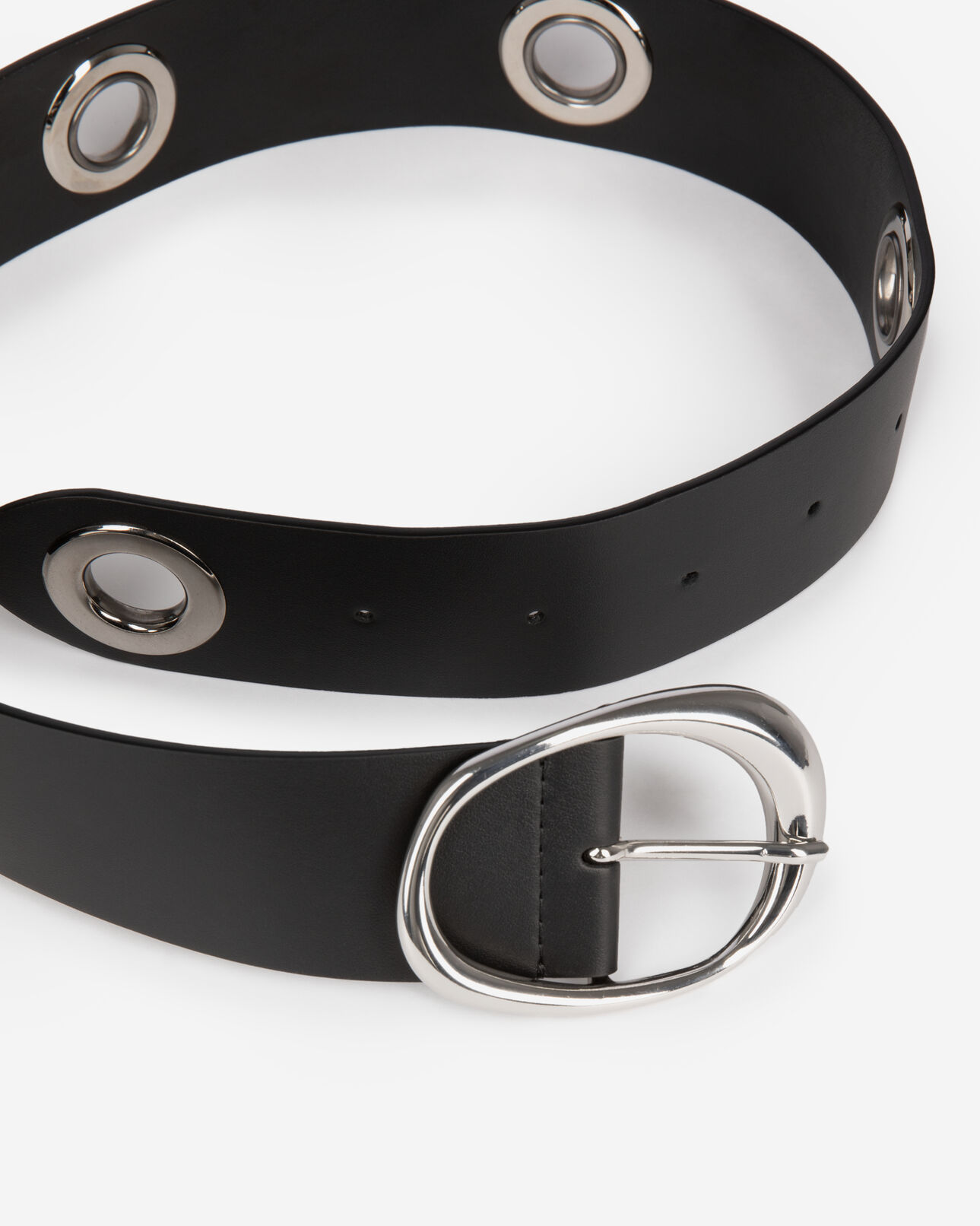 The Kooples WOMEN BLACK wide belt with eyelets in black leather