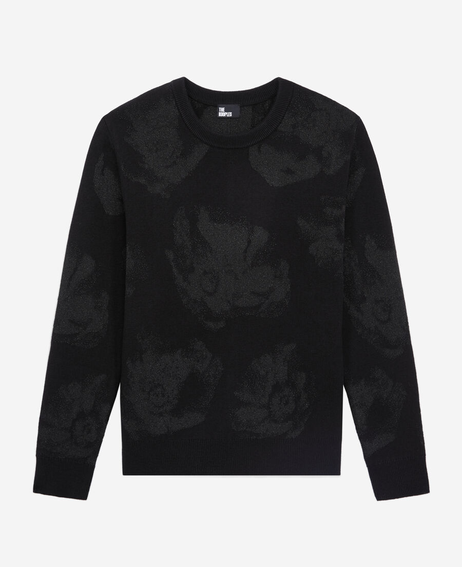 black wool-blend jumper with silver patterns