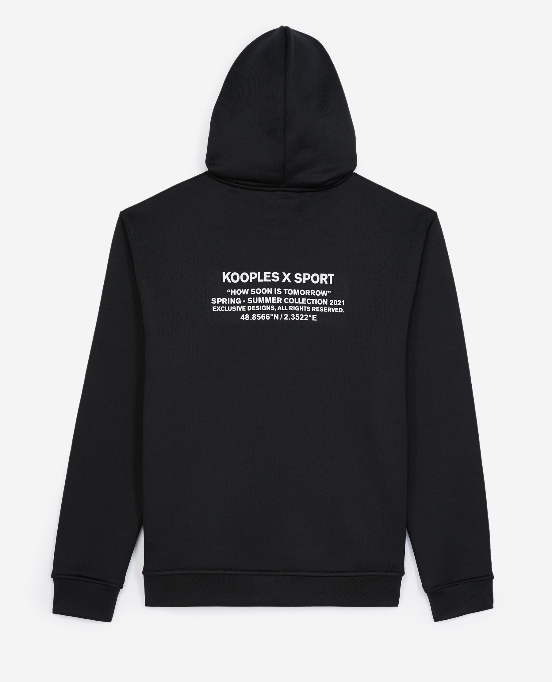 Sweat noir et blanc a capuche imprime