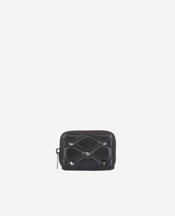 porte-monnaie en cuir matelassé noir