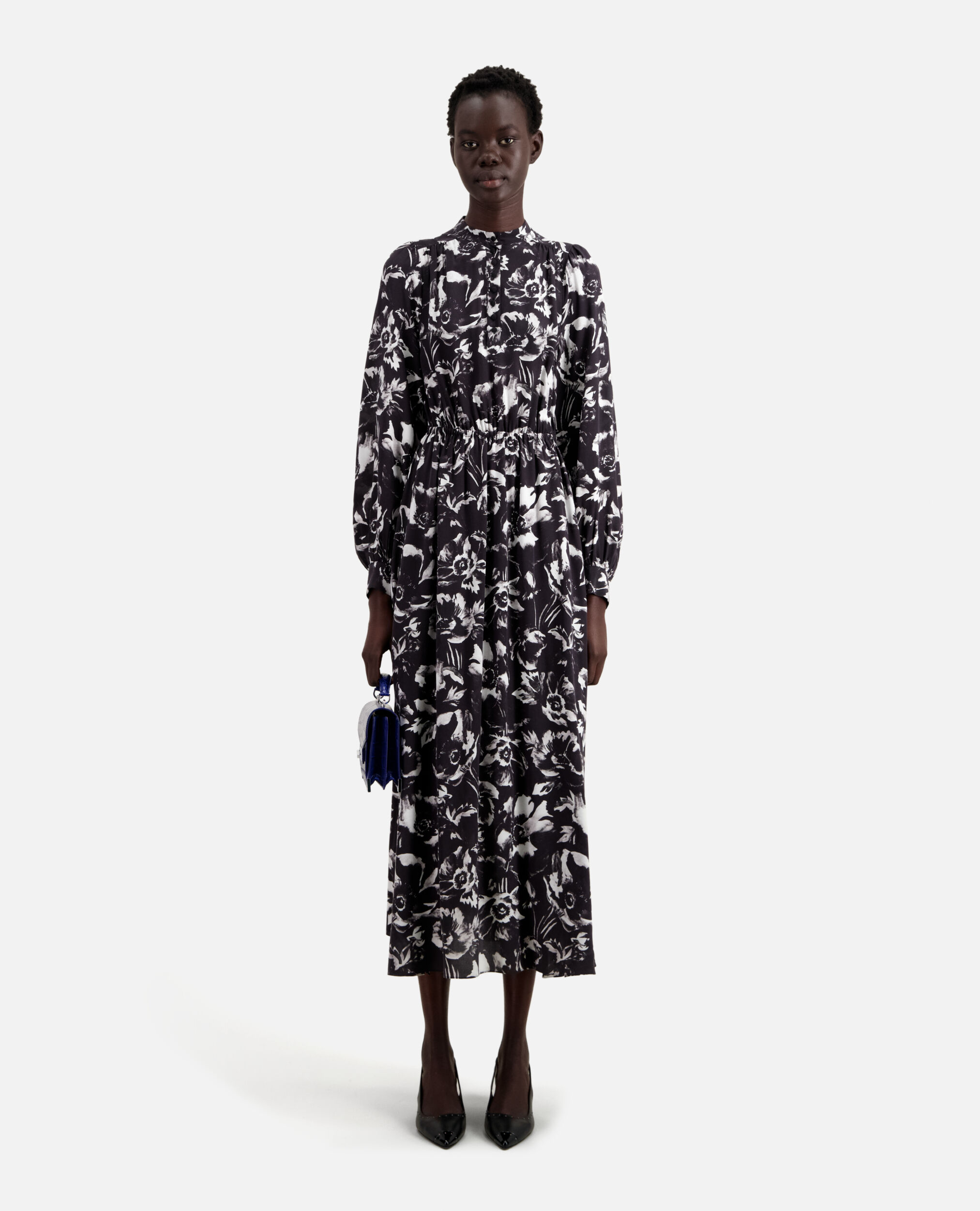 Langes Kleid mit Print, BLACK WHITE, hi-res image number null