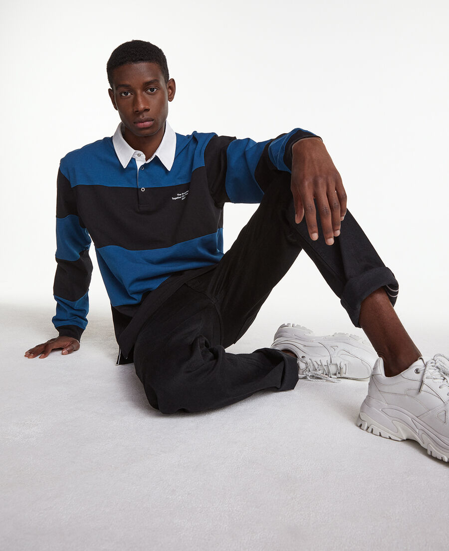 roomy black and blue polo with classic collar