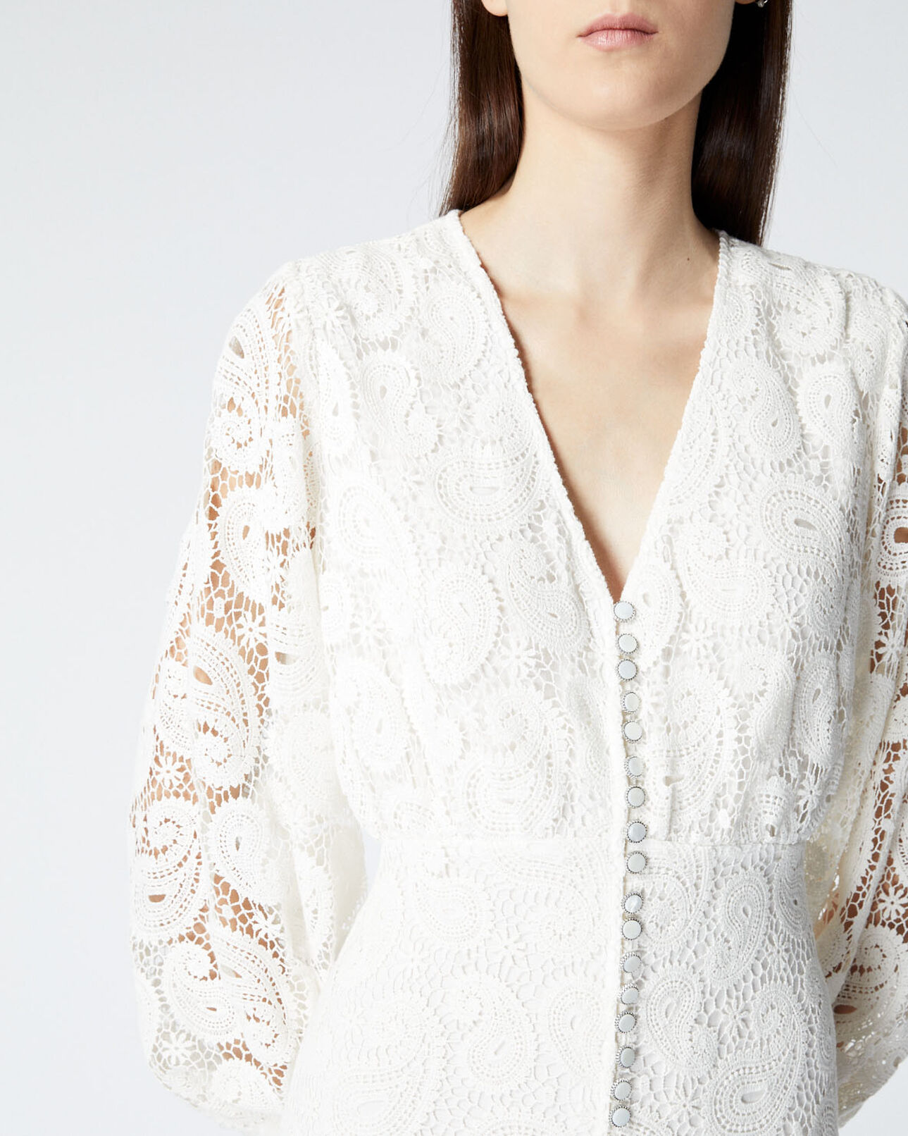 The Kooples WOMEN ECRU ecru long-sleeved lace dress