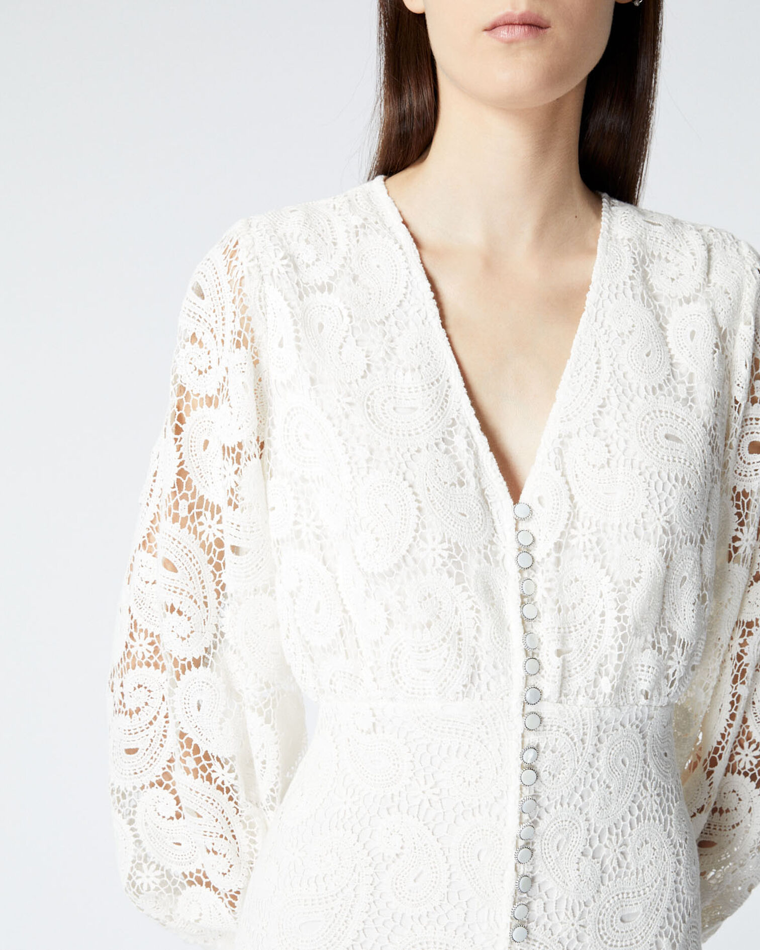 Ecru long-sleeved lace dress, ECRU, hi-res image number null