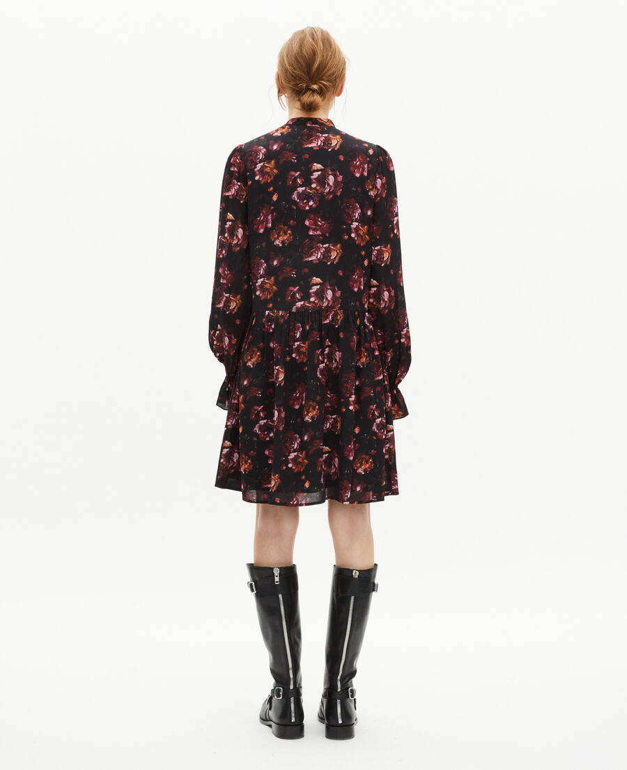 The Kooples WOMEN BLACK - RED rose print short dress in burgundy silk blend