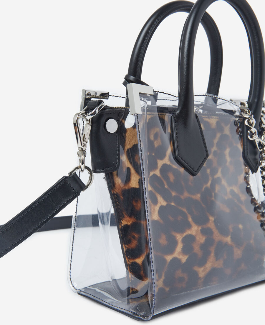 ming leopard-print see-through medium handbag