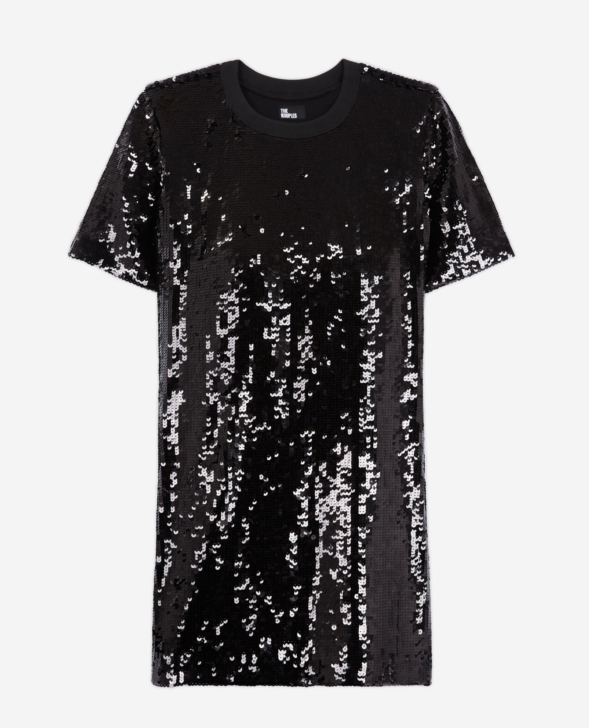 Schwarzes kurzes Kleid mit Pailletten, BLACK, hi-res image number null