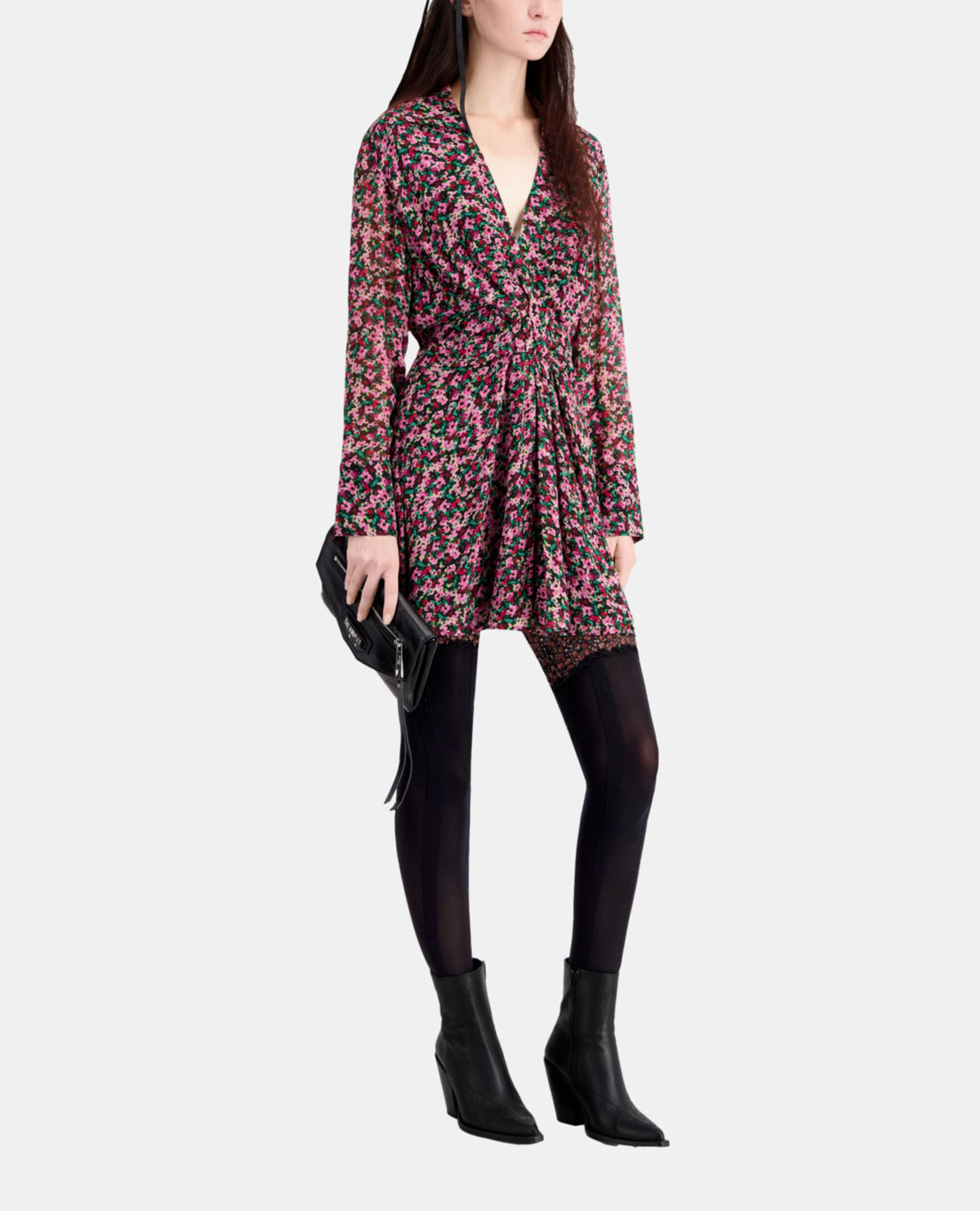 Short printed dress with draping, MULTICOLOR, hi-res image number null