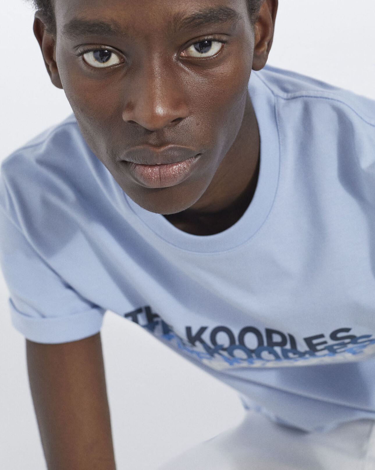 The Kooples MEN BLUE sky blue t-shirt with faded logo on the chest
