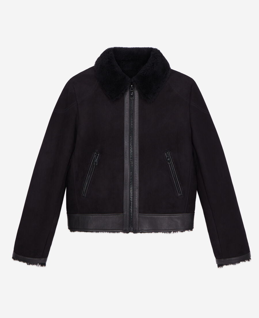 black shearling bomber jacket