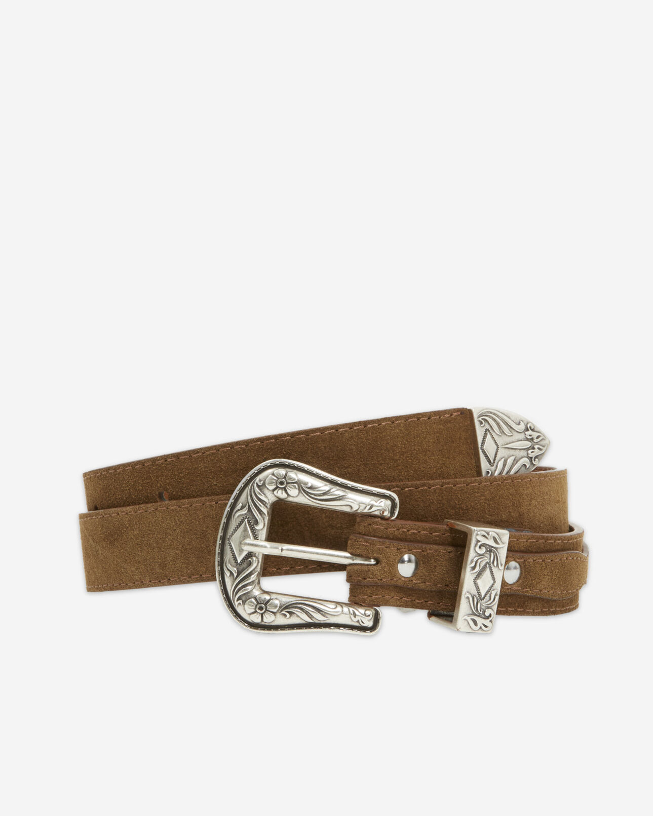 The Kooples HOMME BROWN ceinture cuir marron empiècements western