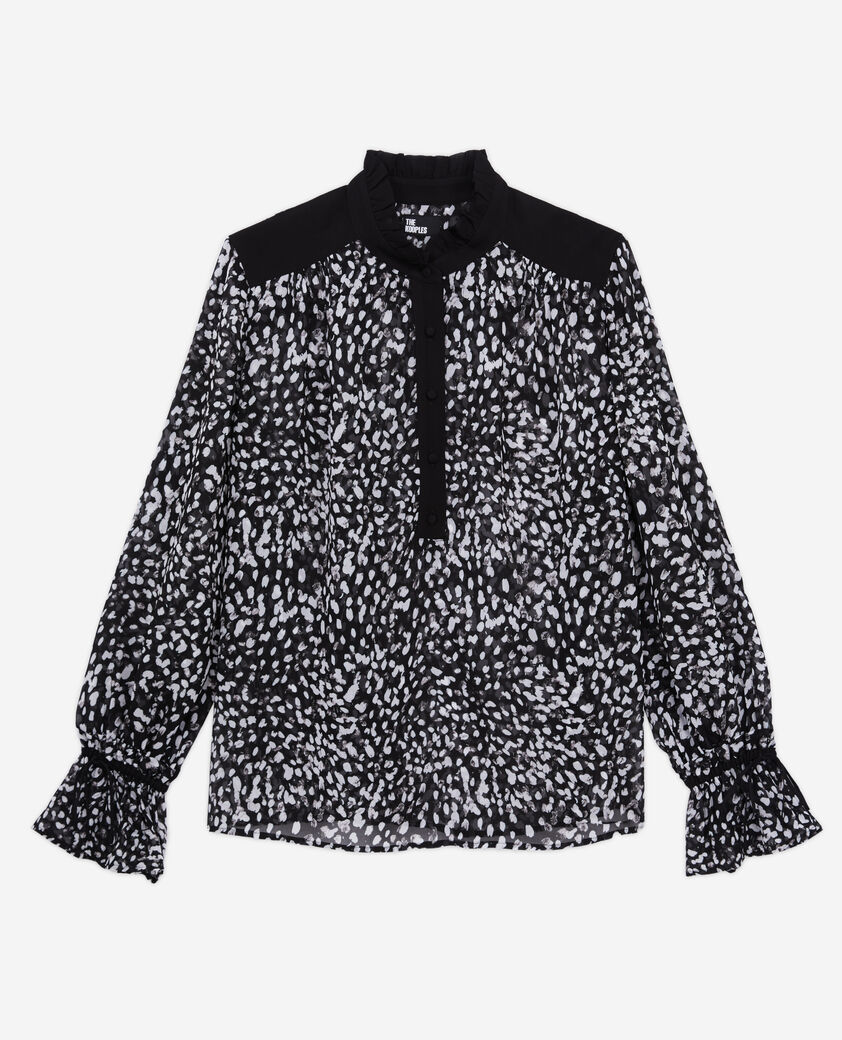 The Kooples FEMME BLACK WHITE top imprimé avec détails contrastés