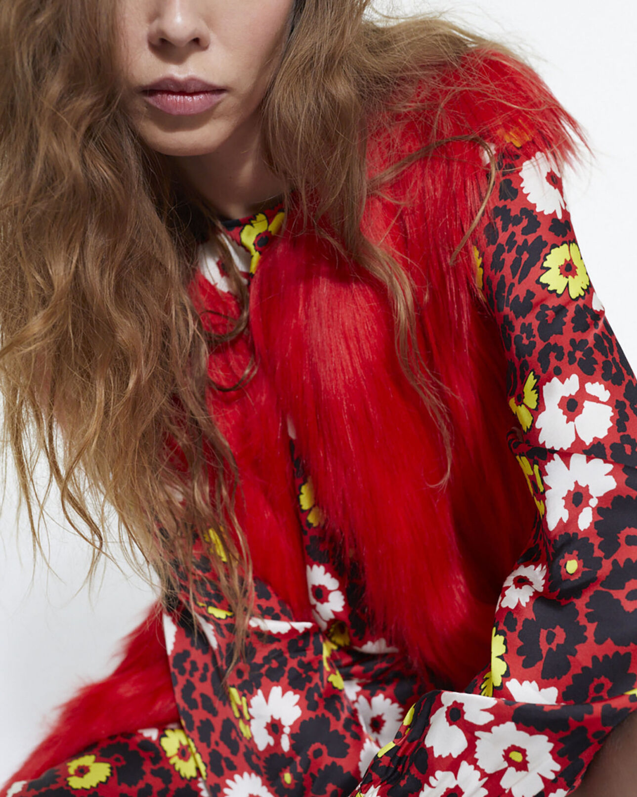The Kooples WOMEN DARK RED red faux fur coat
