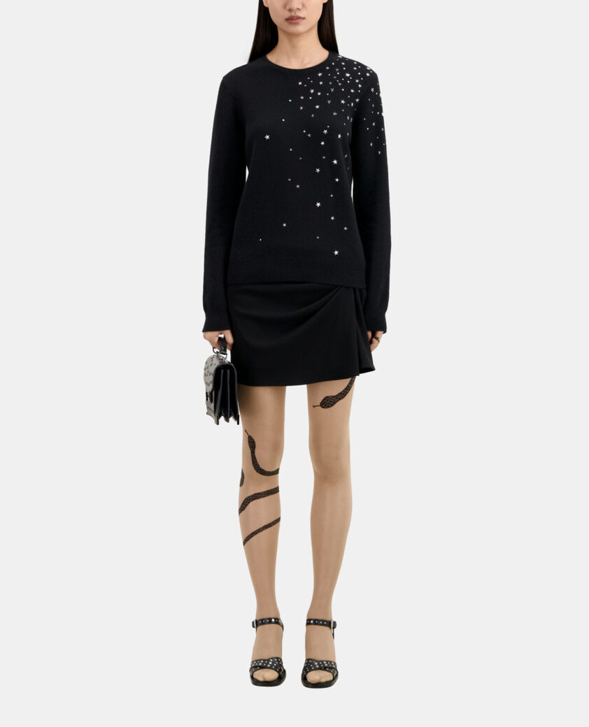 The Kooples FEMME BLACK pull noir en mélange de cachemire avec étoiles