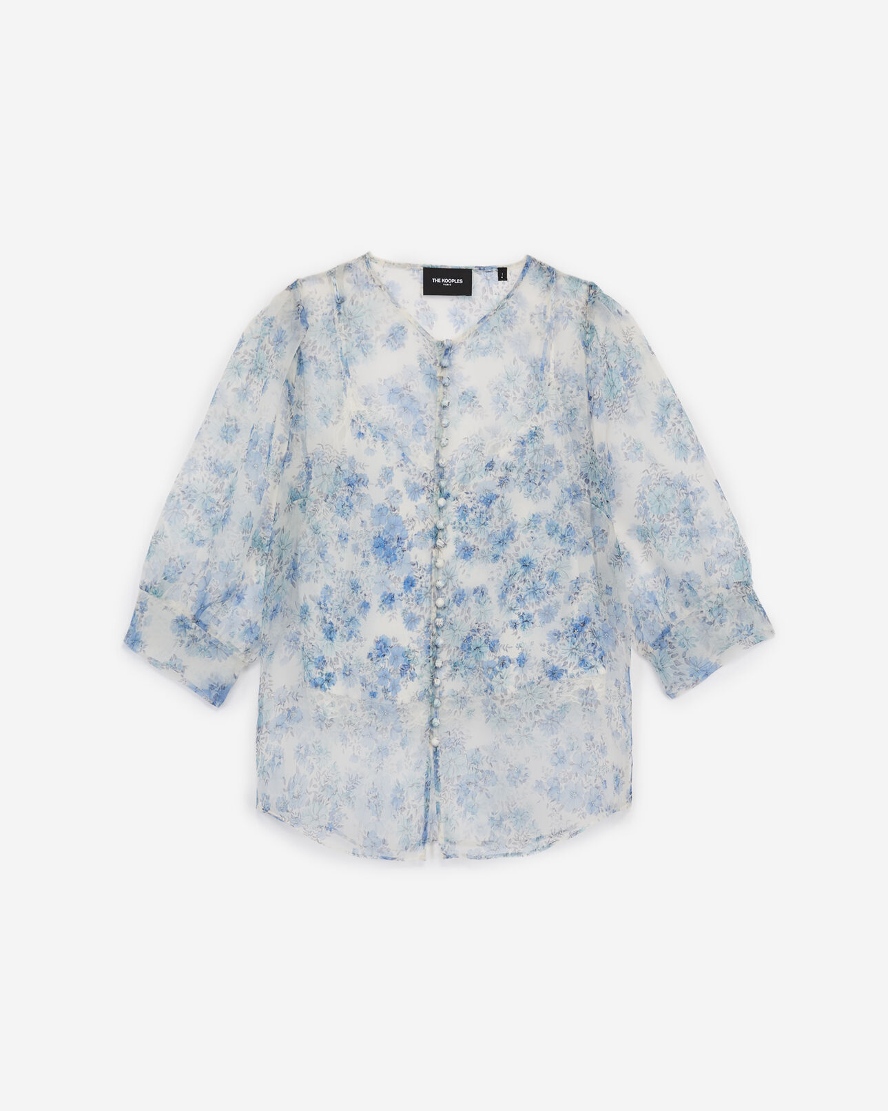 The Kooples WOMEN LIGHT BLUE see-through fitted floral top with buttons