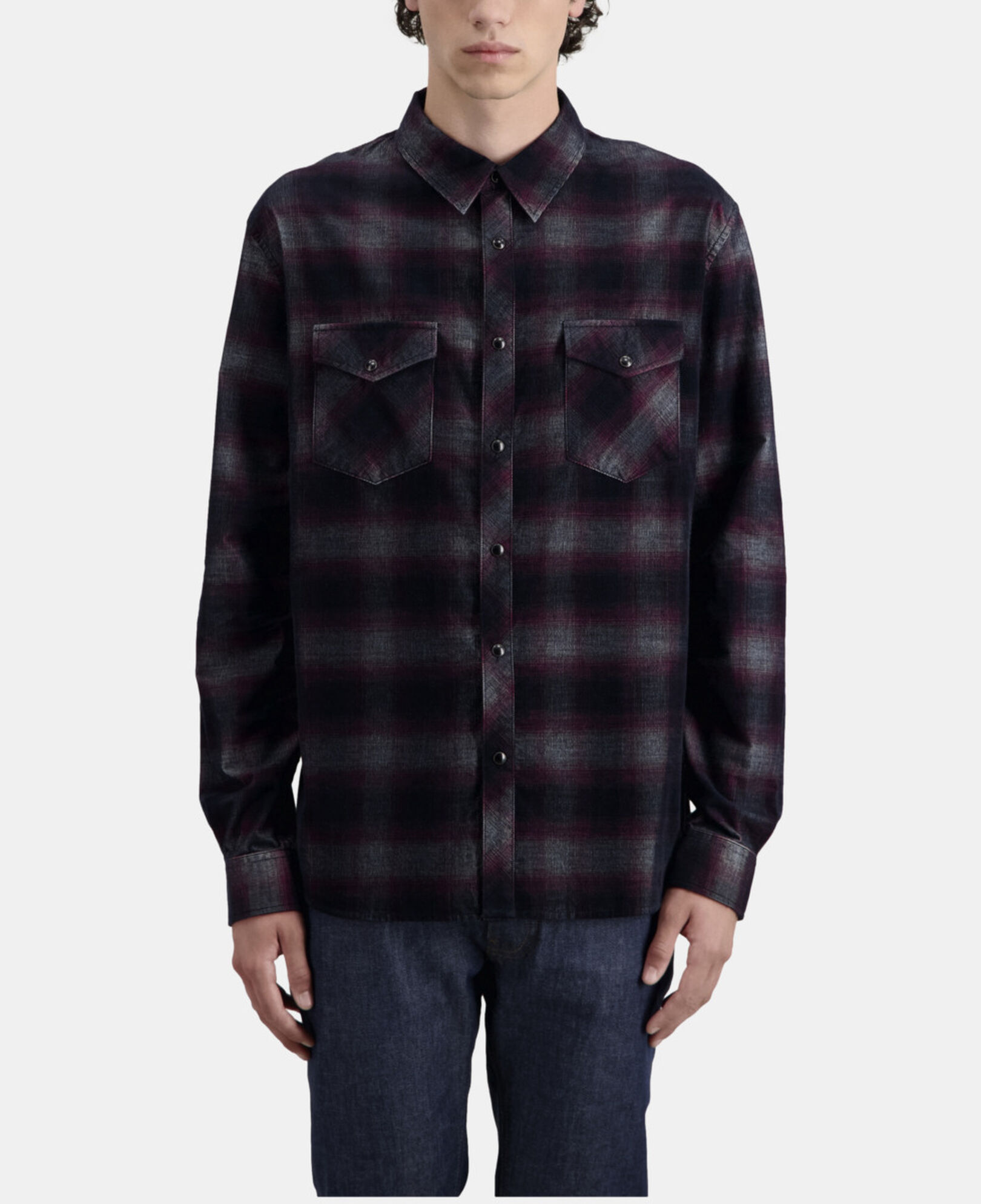 The Kooples HERREN BLACK / BURGUNDY kariertes hemd in schwarz und bordeauxrot
