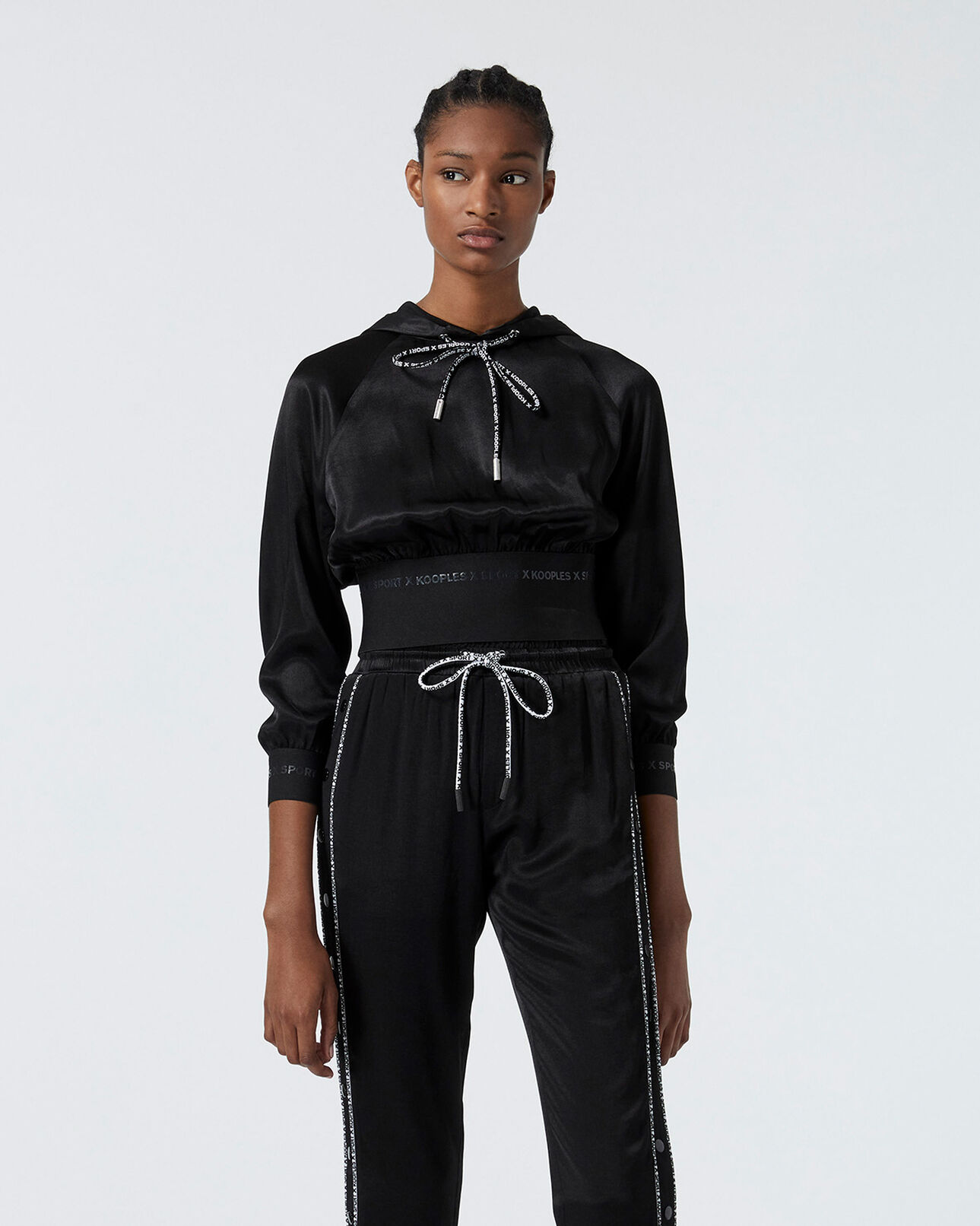 The Kooples WOMEN BLACK black hoodie with elastic logo band