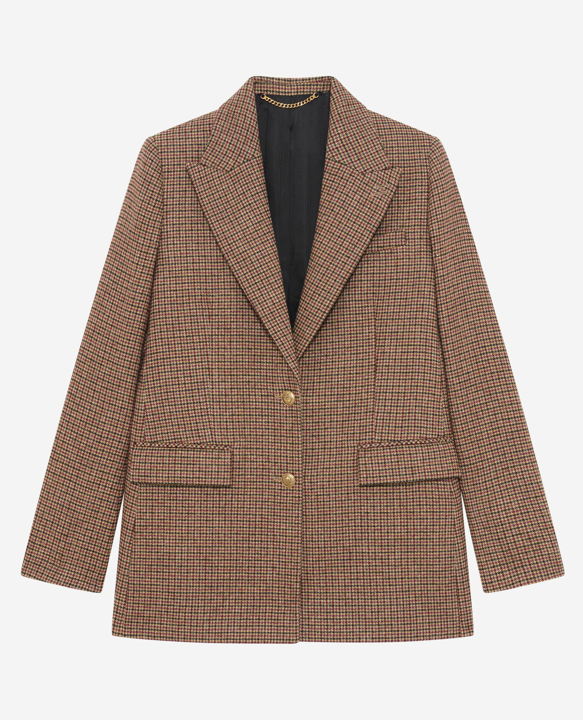 Veste tailleur en pied de poule camel, CAMEL MELANGE / BURGUNDY, hi-res image number null