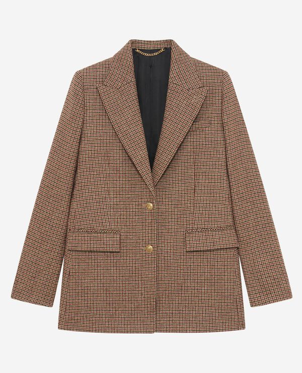 The Kooples FEMME CAMEL MELANGE / BURGUNDY veste tailleur en pied de poule camel