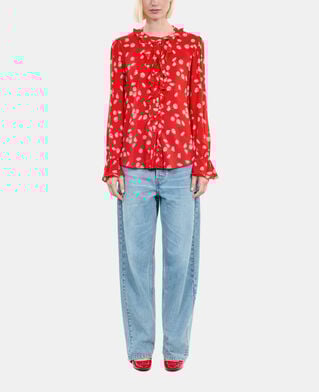 The Kooples FEMME RED / WHITE chemise &agrave; imprim&eacute; fleuri avec volants