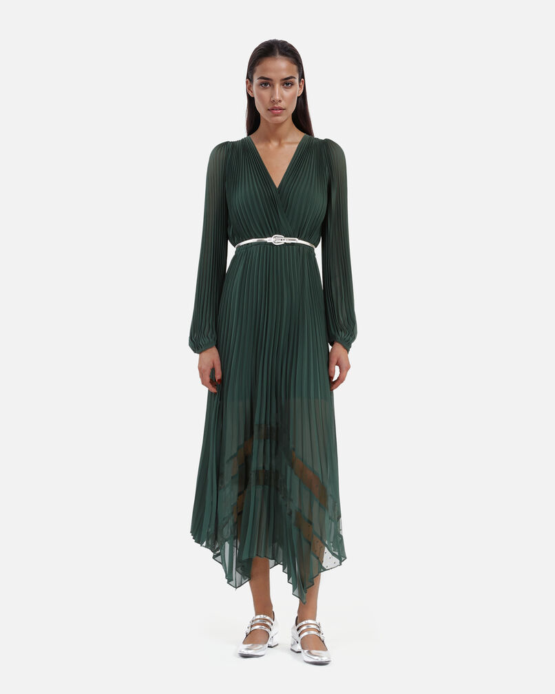 The Kooples WOMEN WOOD KAKI green pleated long dress