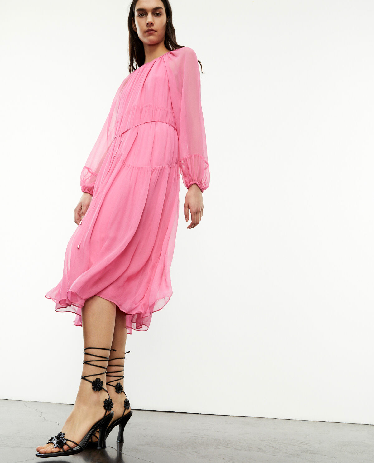 Bright pink long flowing dress The Kooples