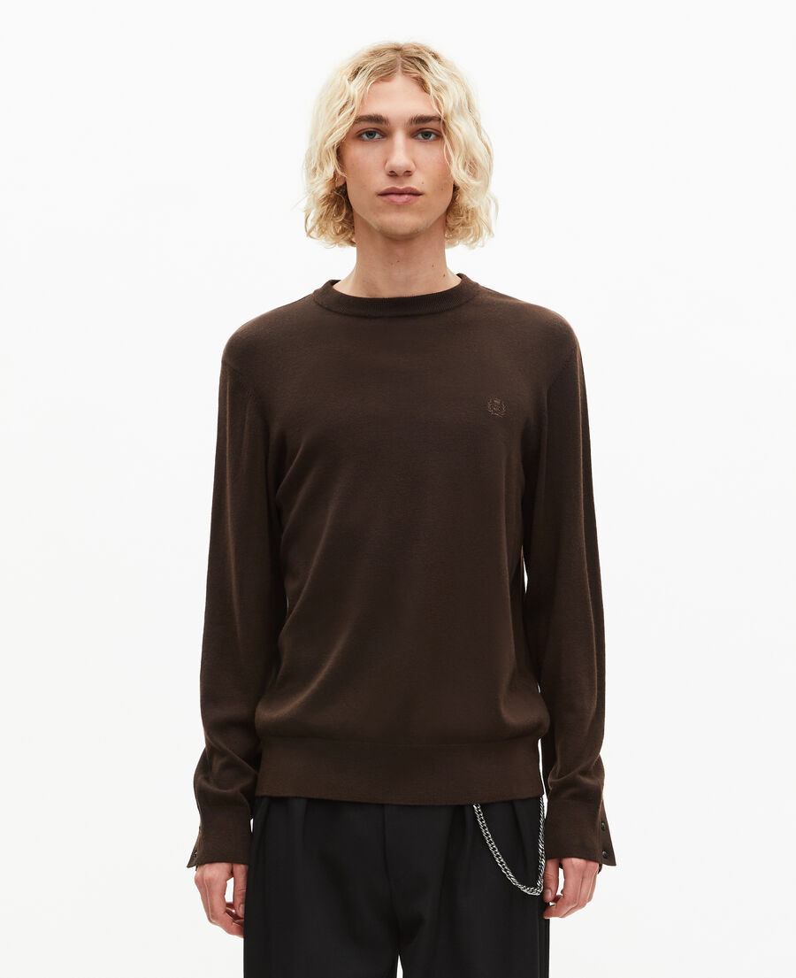 The Kooples HOMME DARK BROWN pull col rond en laine mérinos marron