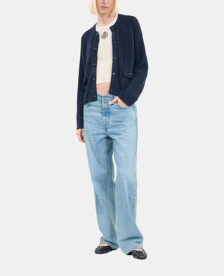 The Kooples DAMEN DARK BLUE marineblaue strickjacke aus wolle