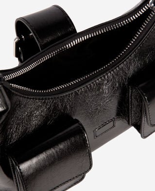 The Kooples WOMEN BLACK amelia small bag in black cracked leather