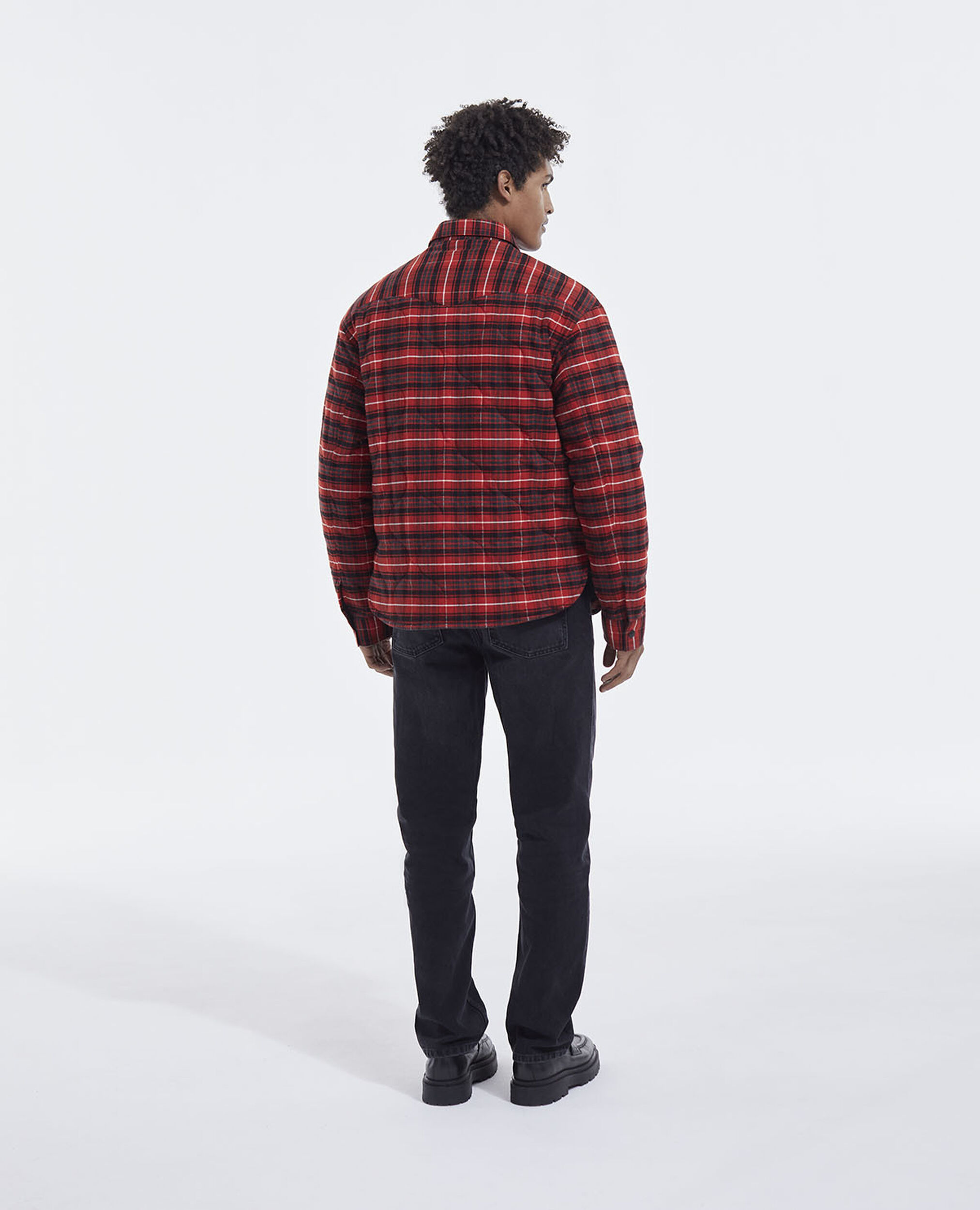 Red quilted cotton jacket with buttons