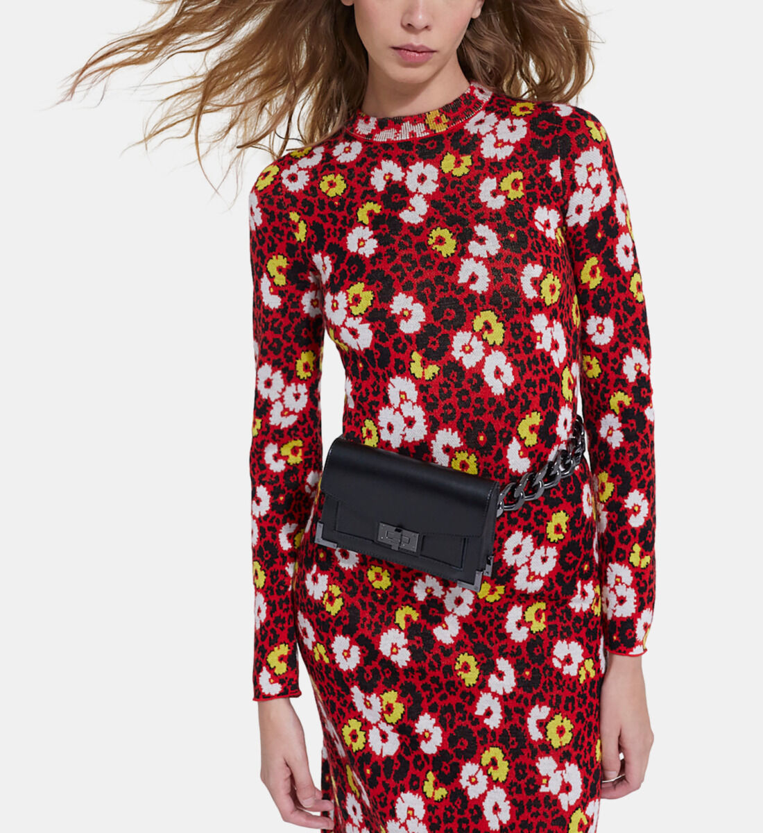 Robe longue en laine imprime fleuri