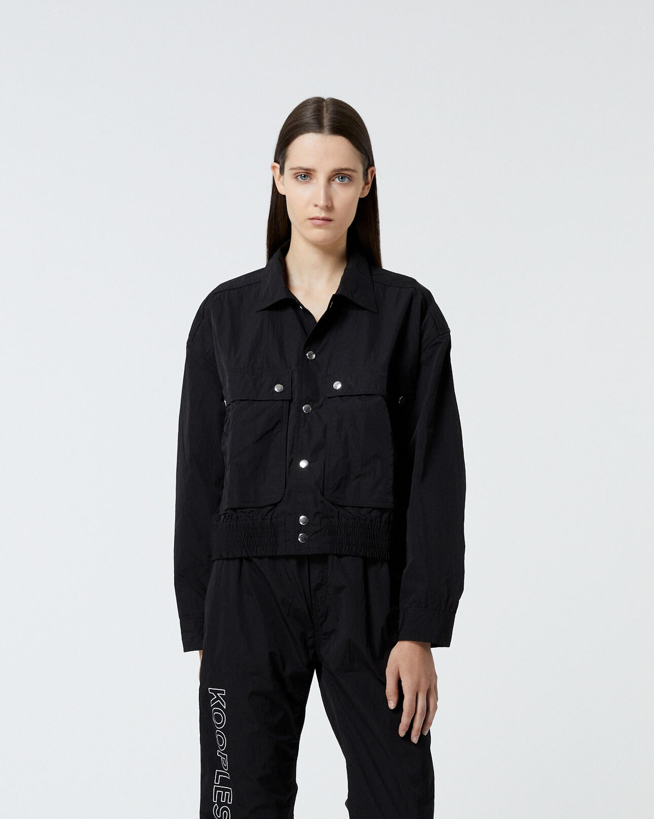 The Kooples FEMME BLACK blouson noir imperméable poches à rabat