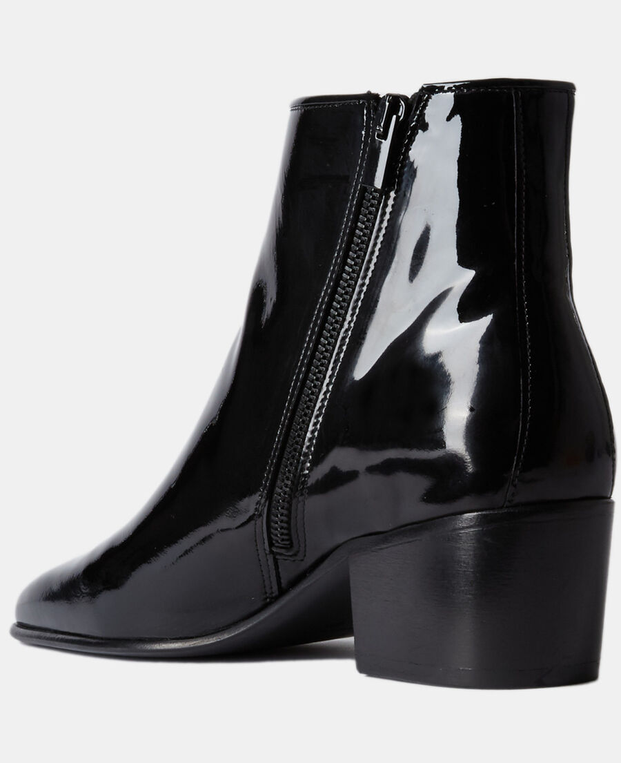 black vinyl heeled boots
