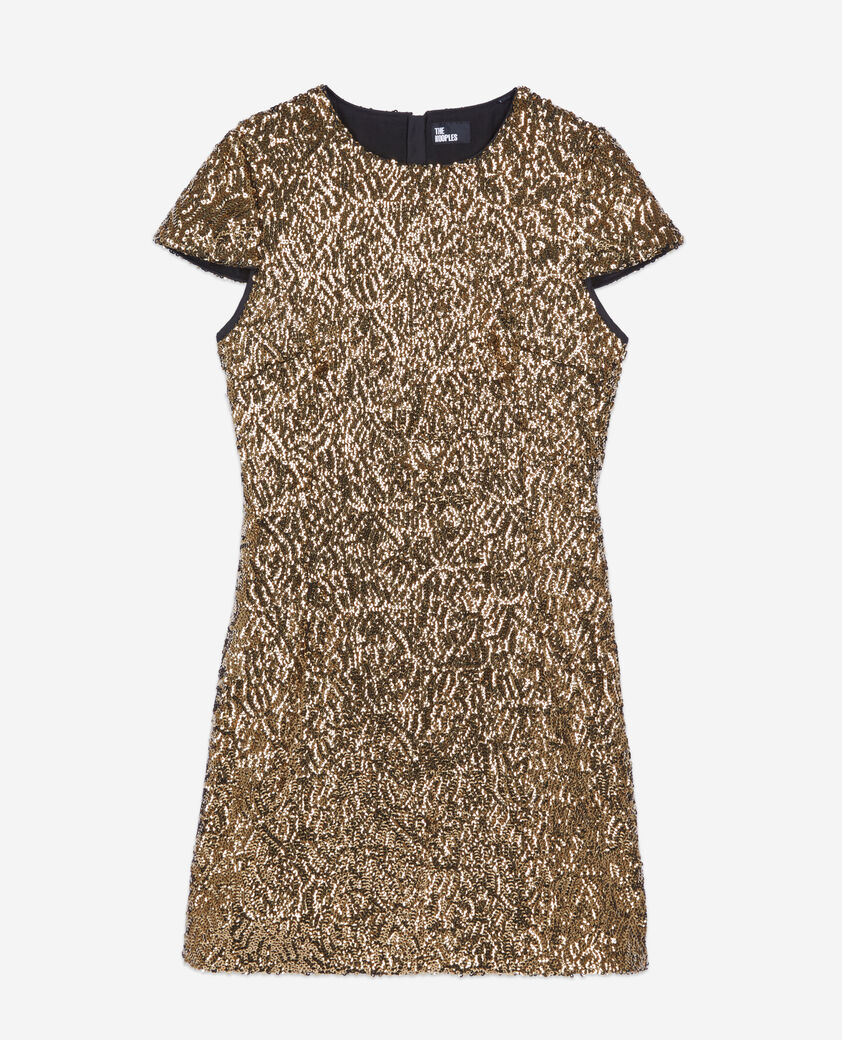 The Kooples WOMEN GOLD short dress with golden sequins