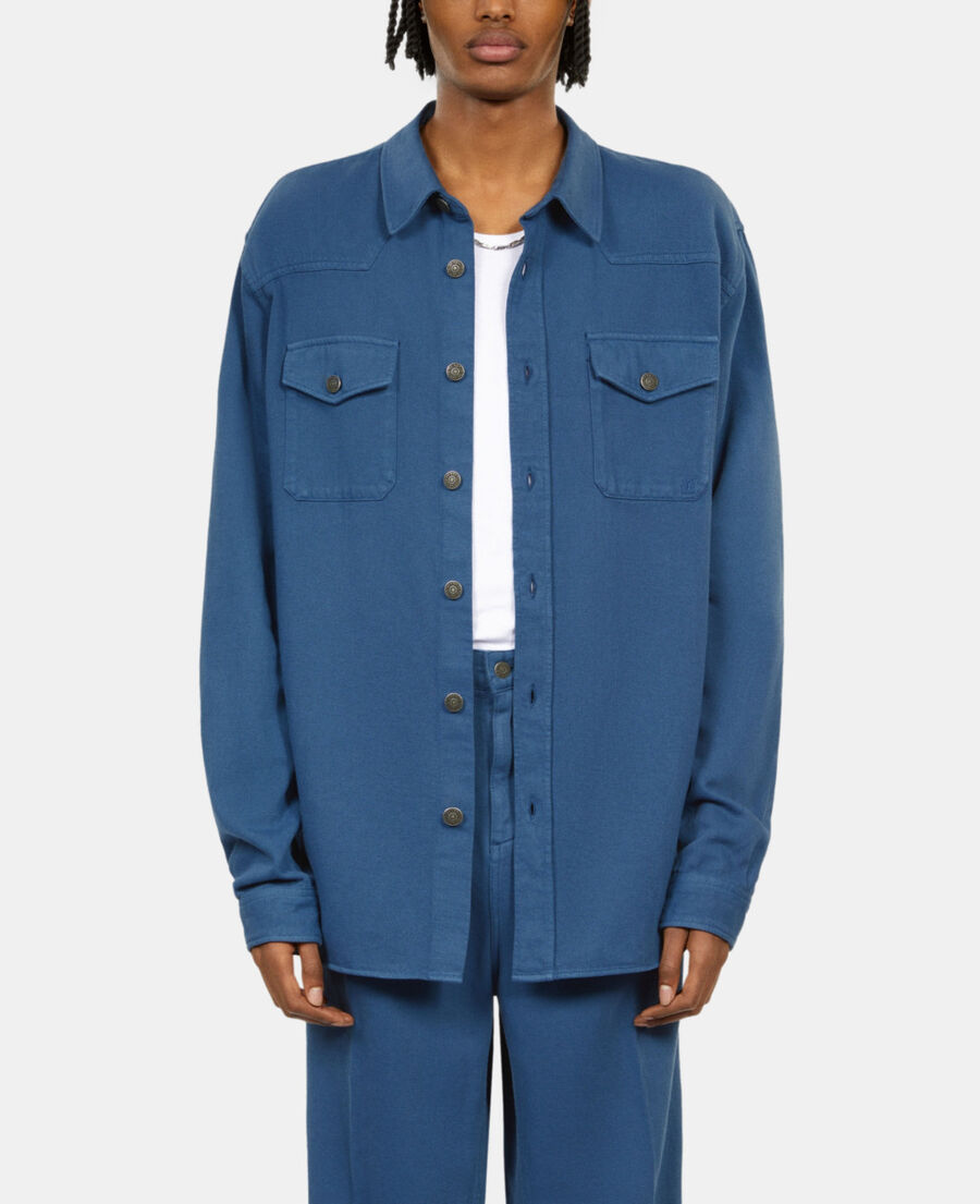 The Kooples H MIDDLE NAVY blue linen and cotton shirt