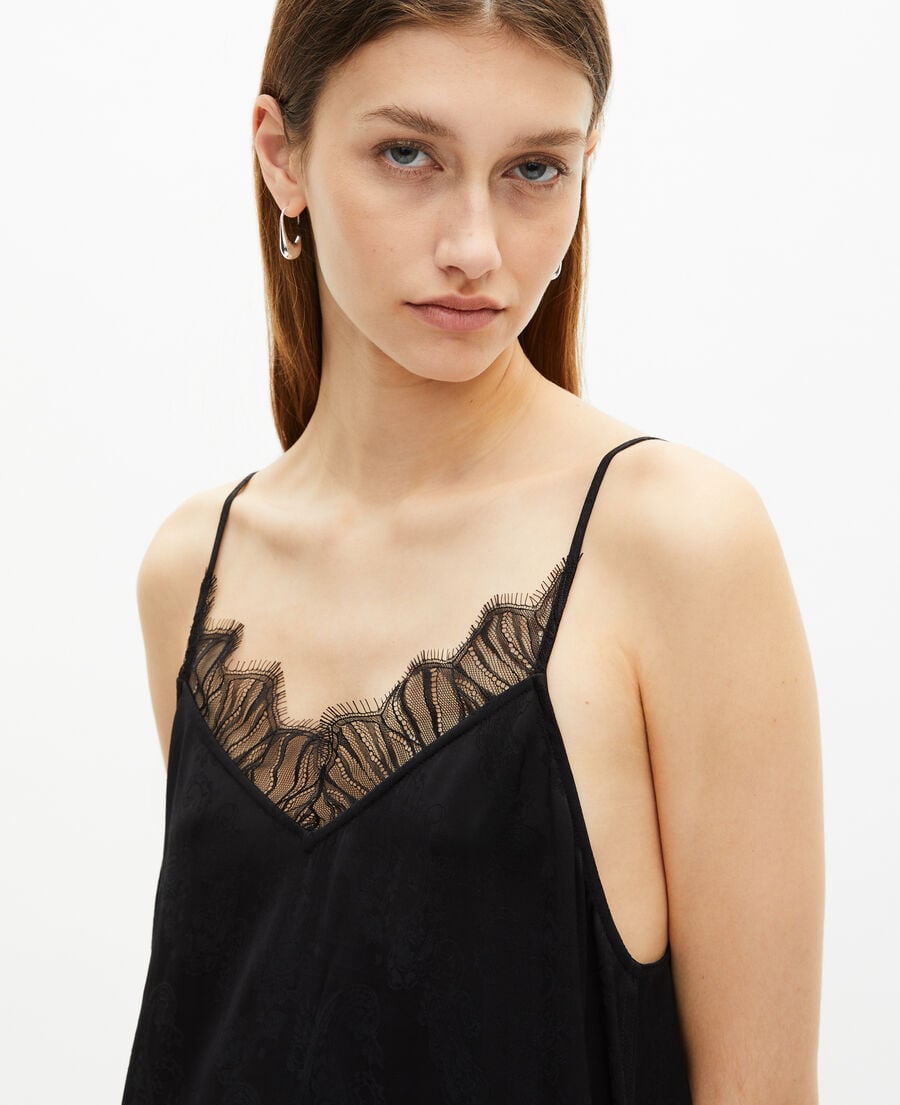 The Kooples WOMEN BLACK long black floral jacquard slip dress